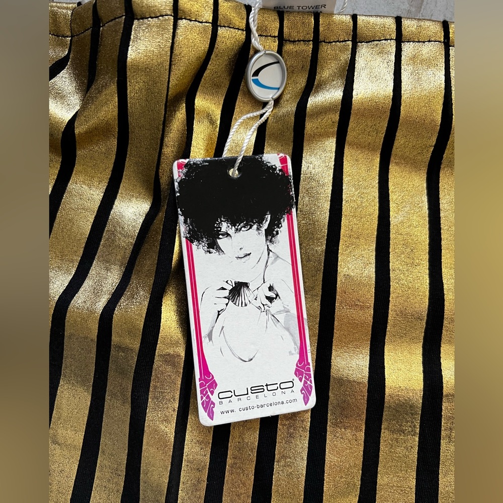 Custo Barcelona Nai Sun Fx Gold and Black Striped Pencil Skirt - Picture 3 of 4